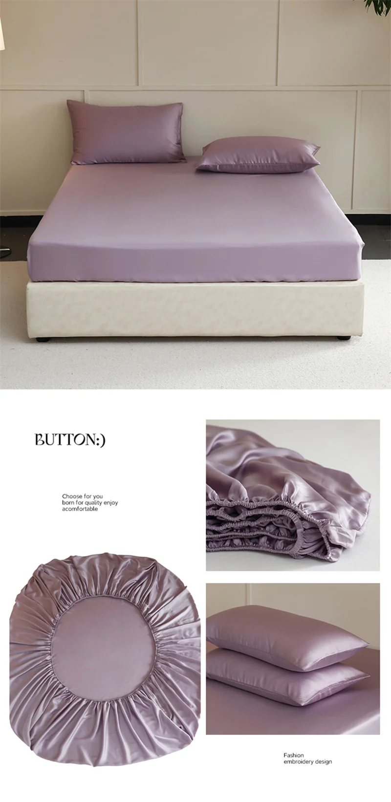 Luxurious Mulberry Silk Fitted Sheet with Elastic Bands Full Around Mattress Cover Smooth Non-Slip Bed Cover 100/120/160/180/200