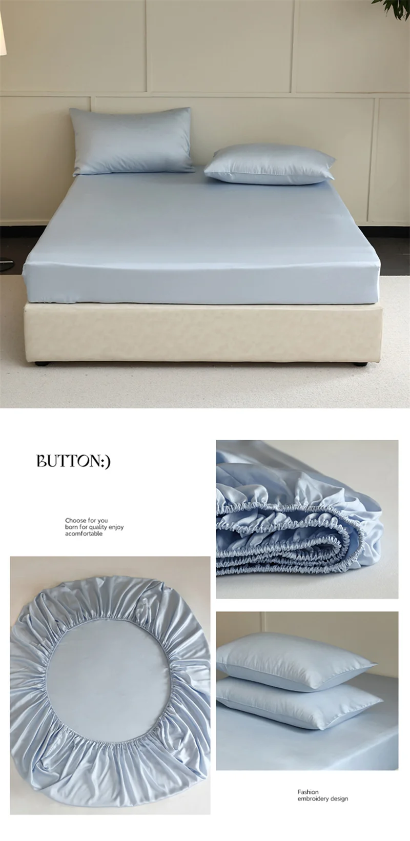 Luxurious Mulberry Silk Fitted Sheet with Elastic Bands Full Around Mattress Cover Smooth Non-Slip Bed Cover 100/120/160/180/200