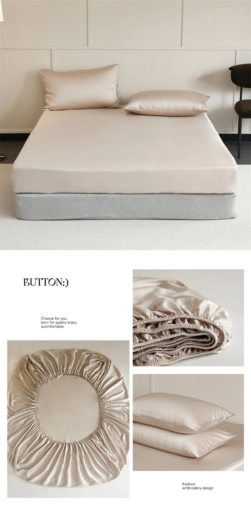 Luxurious Mulberry Silk Fitted Sheet with Elastic Bands Full Around Mattress Cover Smooth Non-Slip Bed Cover 100/120/160/180/200