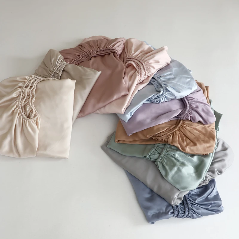 Luxurious Mulberry Silk Fitted Sheet with Elastic Bands Full Around Mattress Cover Smooth Non-Slip Bed Cover 100/120/160/180/200
