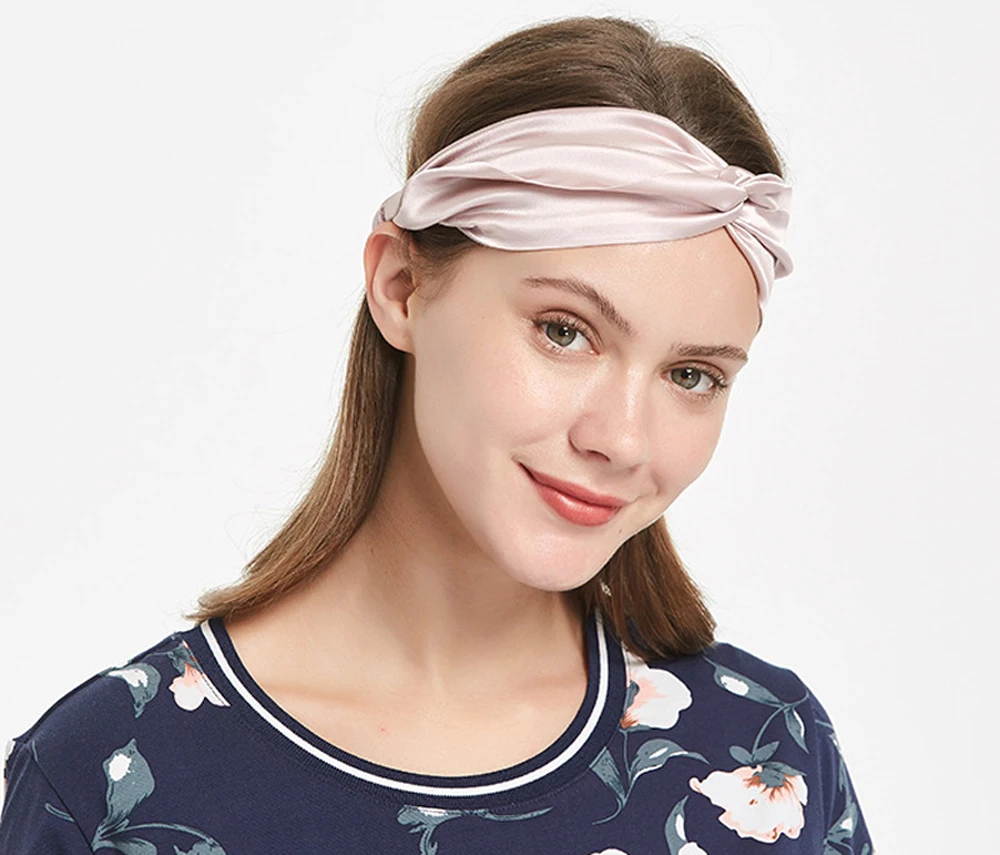 100% Mulberry Silk Headbands for Women Vintage Cross Elastic Head Wrap Hair Accessories 16 Momme