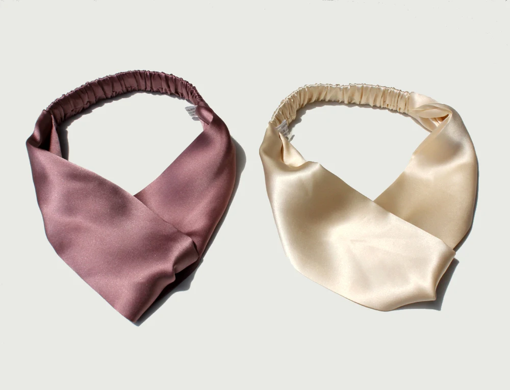 100% Mulberry Silk Headbands for Women Vintage Cross Elastic Head Wrap Hair Accessories 16 Momme