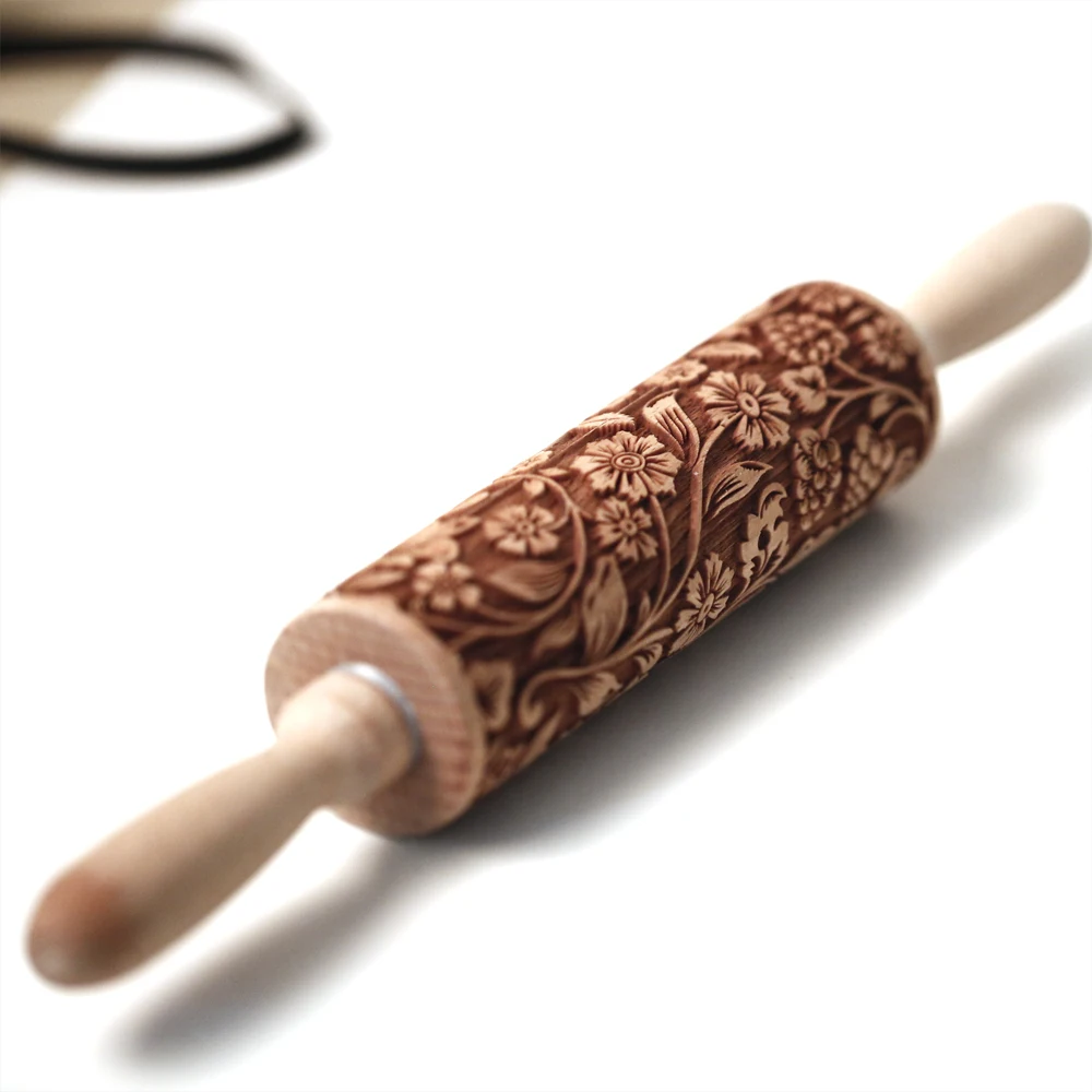 Arjmide 35X4.5CM European Retro Flower Window Grilles Deep Engraved Wooden Embossed Cookies Rolling Pin for Baking 3D Mold ZM006
