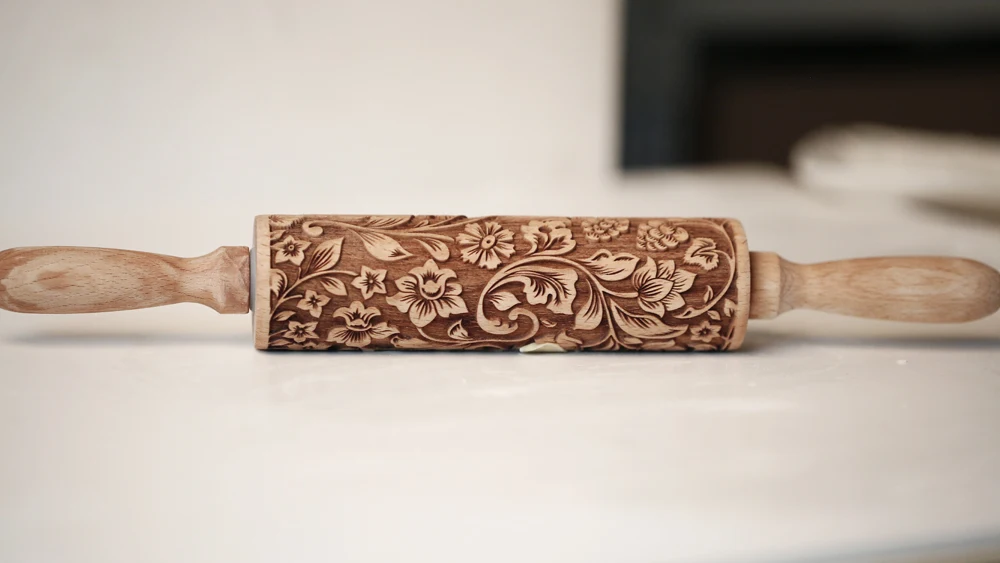 Arjmide 35X4.5CM European Retro Flower Window Grilles Deep Engraved Wooden Embossed Cookies Rolling Pin for Baking 3D Mold ZM006