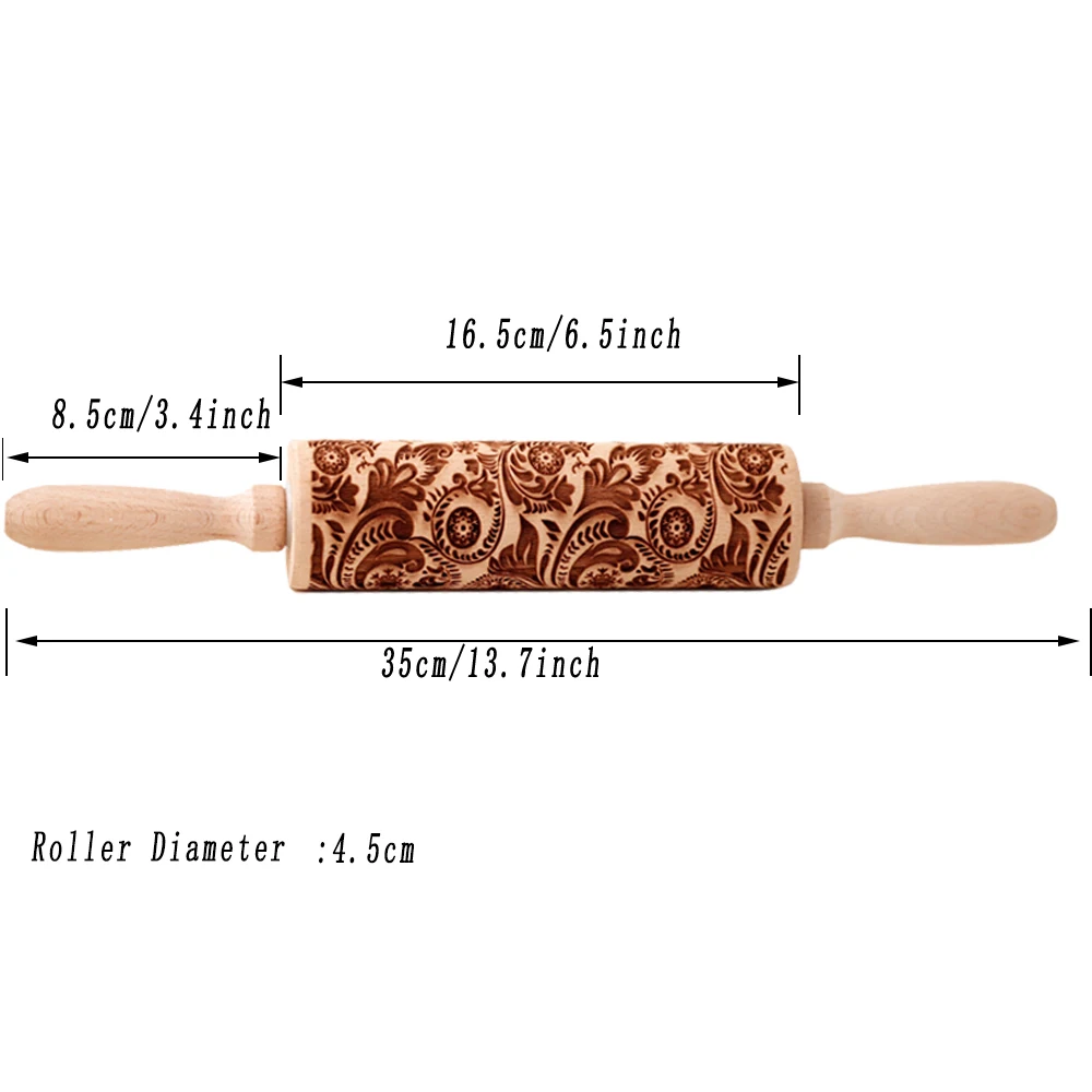 Arjmide 35X4.5CM European Retro Flower Window Grilles Deep Engraved Wooden Embossed Cookies Rolling Pin for Baking 3D Mold ZM006