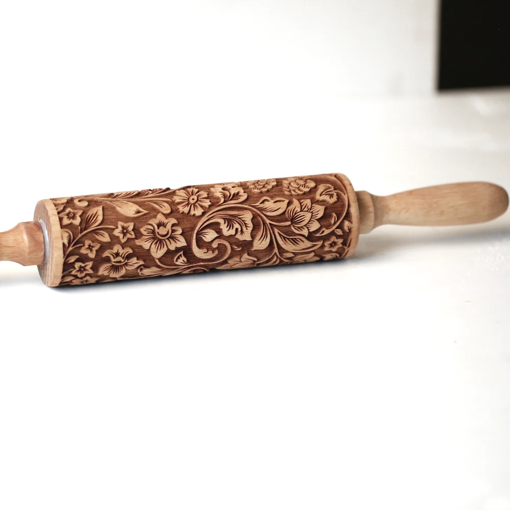 Arjmide 35X4.5CM European Retro Flower Window Grilles Deep Engraved Wooden Embossed Cookies Rolling Pin for Baking 3D Mold ZM006