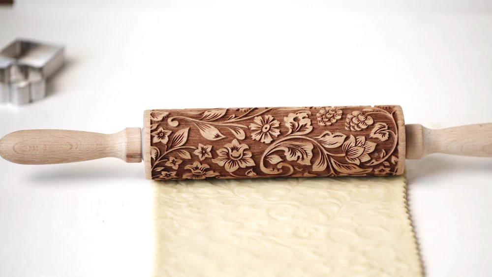 Arjmide 35X4.5CM European Retro Flower Window Grilles Deep Engraved Wooden Embossed Cookies Rolling Pin for Baking 3D Mold ZM006