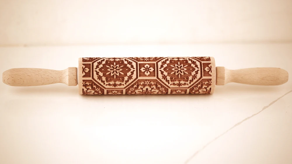 Arjmide 35X4.5CM European Retro Flower Window Grilles Deep Engraved Wooden Embossed Cookies Rolling Pin for Baking 3D Mold ZM006