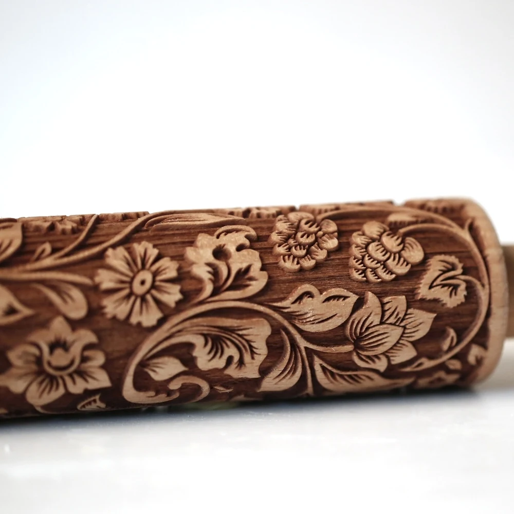 Arjmide 35X4.5CM European Retro Flower Window Grilles Deep Engraved Wooden Embossed Cookies Rolling Pin for Baking 3D Mold ZM006