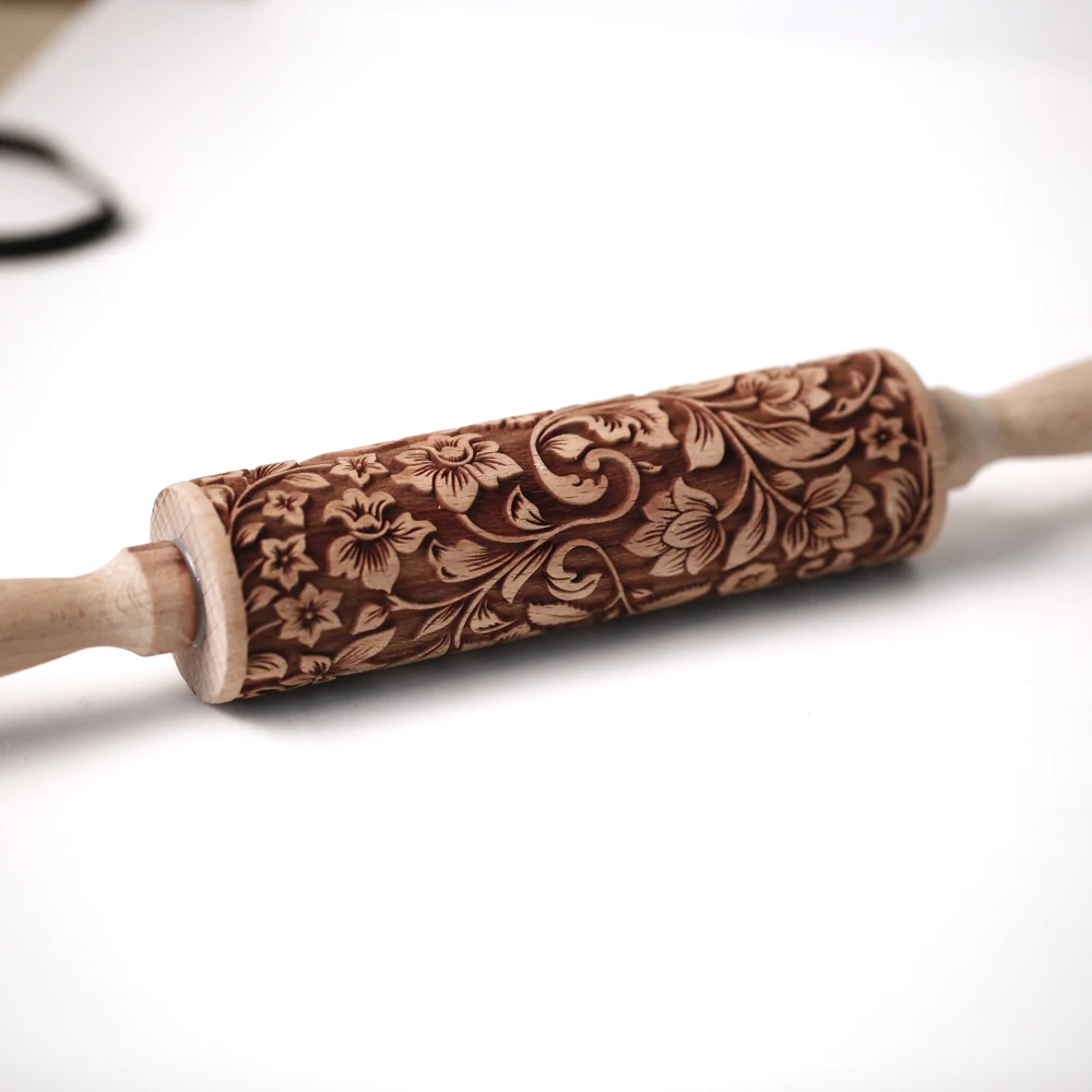 Arjmide 35X4.5CM European Retro Flower Window Grilles Deep Engraved Wooden Embossed Cookies Rolling Pin for Baking 3D Mold ZM006