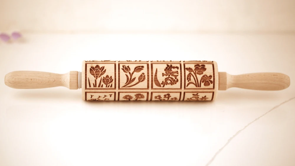 Arjmide 35X4.5CM European Retro Flower Window Grilles Deep Engraved Wooden Embossed Cookies Rolling Pin for Baking 3D Mold ZM006