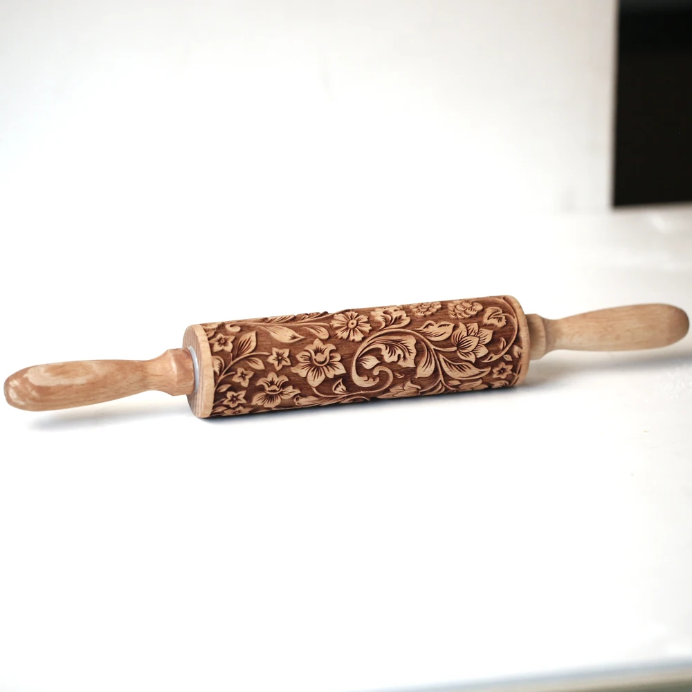 Arjmide 35X4.5CM European Retro Flower Window Grilles Deep Engraved Wooden Embossed Cookies Rolling Pin for Baking 3D Mold ZM006