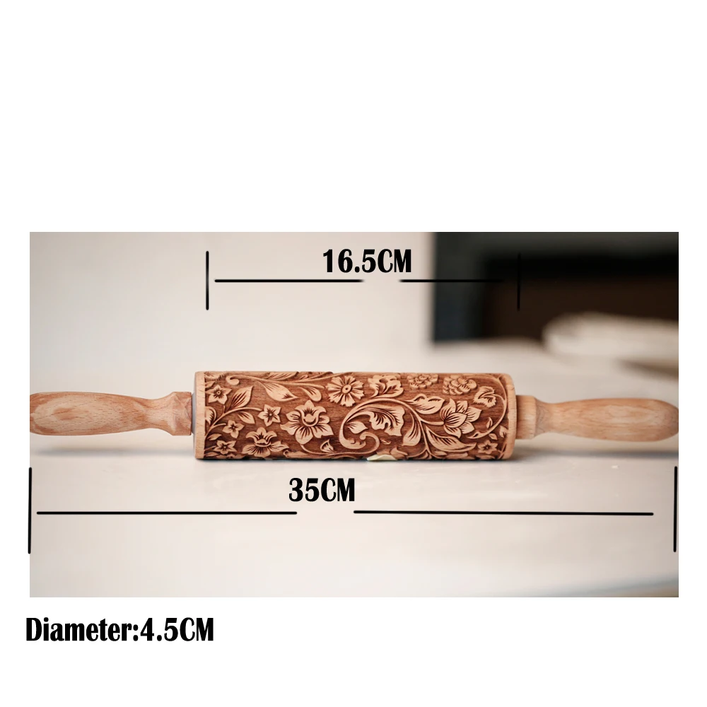 Arjmide 35X4.5CM European Retro Flower Window Grilles Deep Engraved Wooden Embossed Cookies Rolling Pin for Baking 3D Mold ZM006