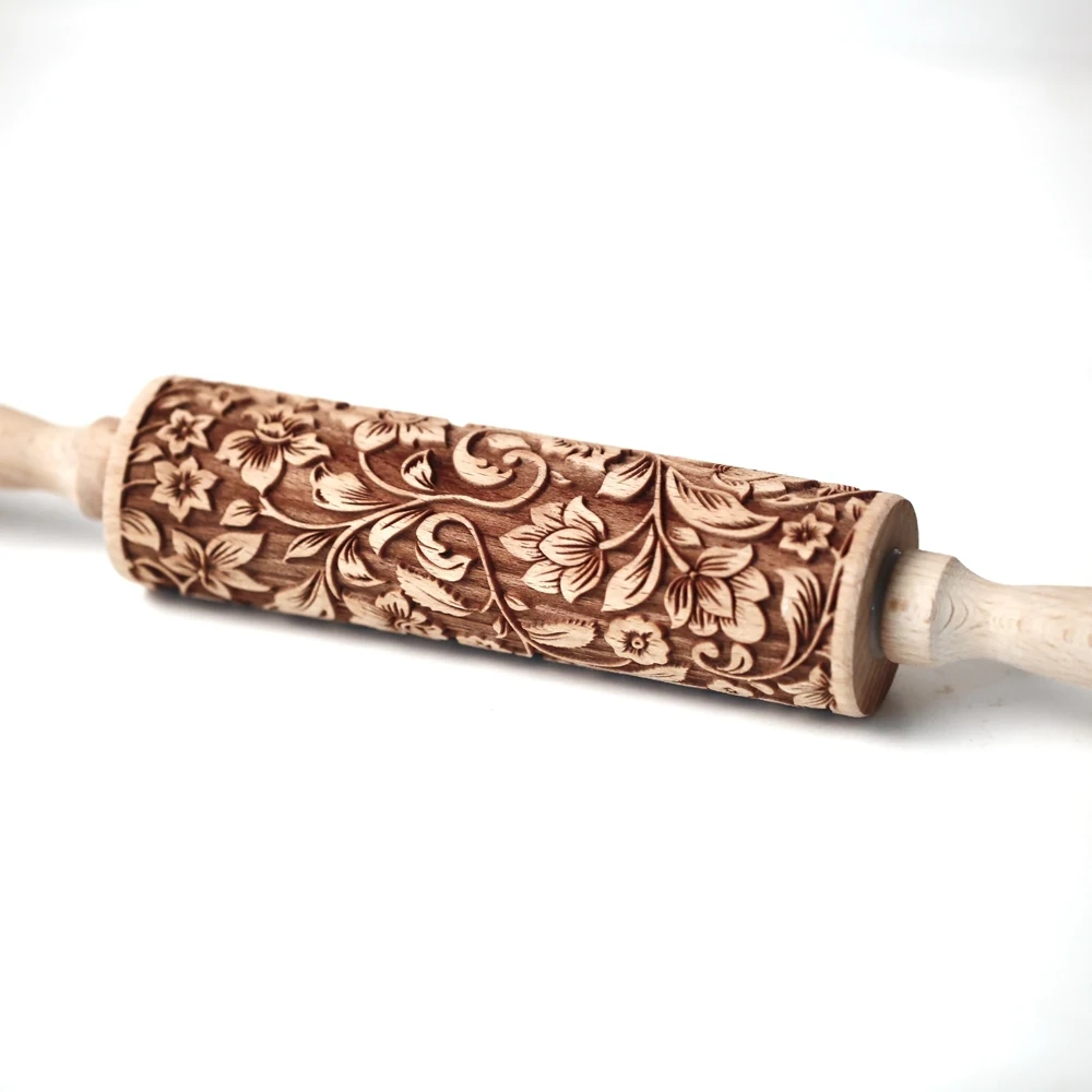 Arjmide 35X4.5CM European Retro Flower Window Grilles Deep Engraved Wooden Embossed Cookies Rolling Pin for Baking 3D Mold ZM006