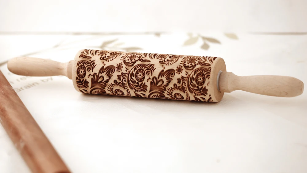 Arjmide 35X4.5CM European Retro Flower Window Grilles Deep Engraved Wooden Embossed Cookies Rolling Pin for Baking 3D Mold ZM006