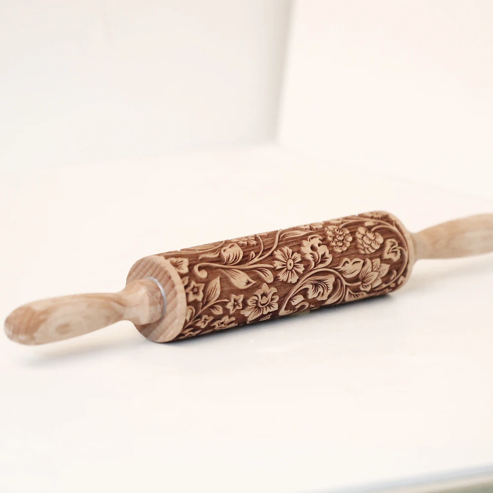Arjmide 35X4.5CM European Retro Flower Window Grilles Deep Engraved Wooden Embossed Cookies Rolling Pin for Baking 3D Mold ZM006