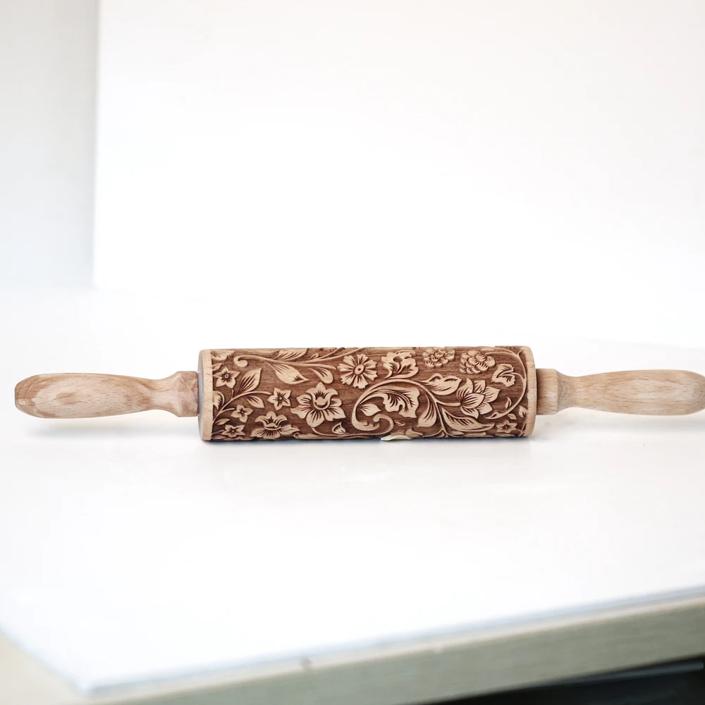 Arjmide 35X4.5CM European Retro Flower Window Grilles Deep Engraved Wooden Embossed Cookies Rolling Pin for Baking 3D Mold ZM006