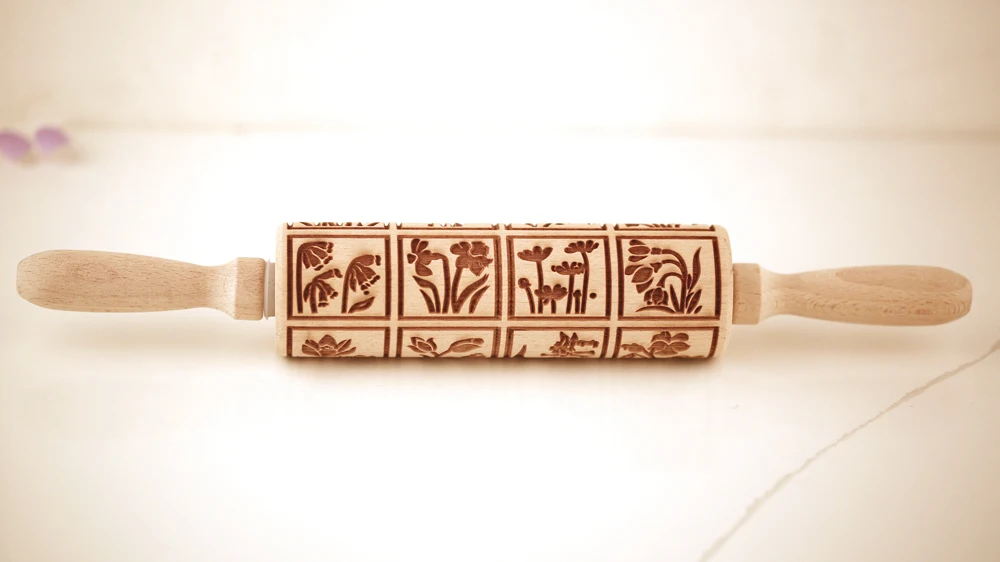 Arjmide 35X4.5CM European Retro Flower Window Grilles Deep Engraved Wooden Embossed Cookies Rolling Pin for Baking 3D Mold ZM006