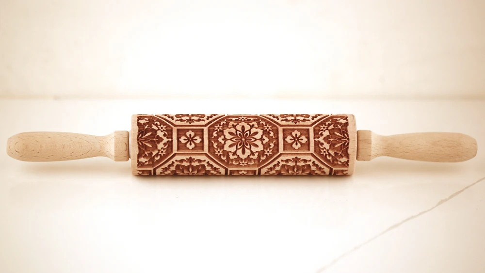 Arjmide 35X4.5CM European Retro Flower Window Grilles Deep Engraved Wooden Embossed Cookies Rolling Pin for Baking 3D Mold ZM006