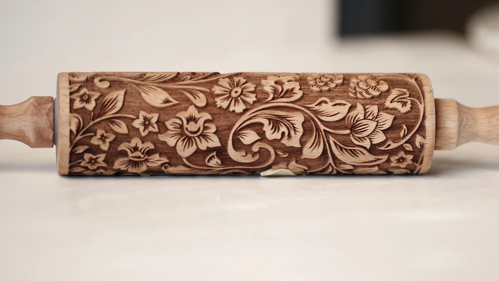 Arjmide 35X4.5CM European Retro Flower Window Grilles Deep Engraved Wooden Embossed Cookies Rolling Pin for Baking 3D Mold ZM006