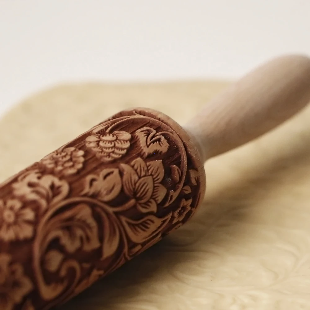 Arjmide 35X4.5CM European Retro Flower Window Grilles Deep Engraved Wooden Embossed Cookies Rolling Pin for Baking 3D Mold ZM006