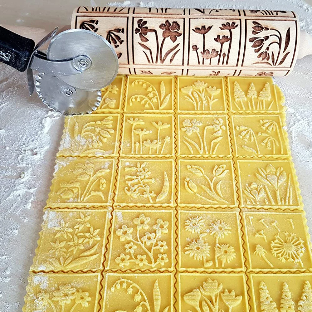 Arjmide 35X4.5CM European Retro Flower Window Grilles Deep Engraved Wooden Embossed Cookies Rolling Pin for Baking 3D Mold ZM006