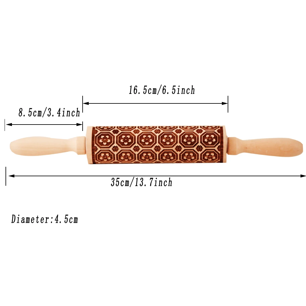 Arjmide 35X4.5CM European Retro Flower Window Grilles Deep Engraved Wooden Embossed Cookies Rolling Pin for Baking 3D Mold ZM006