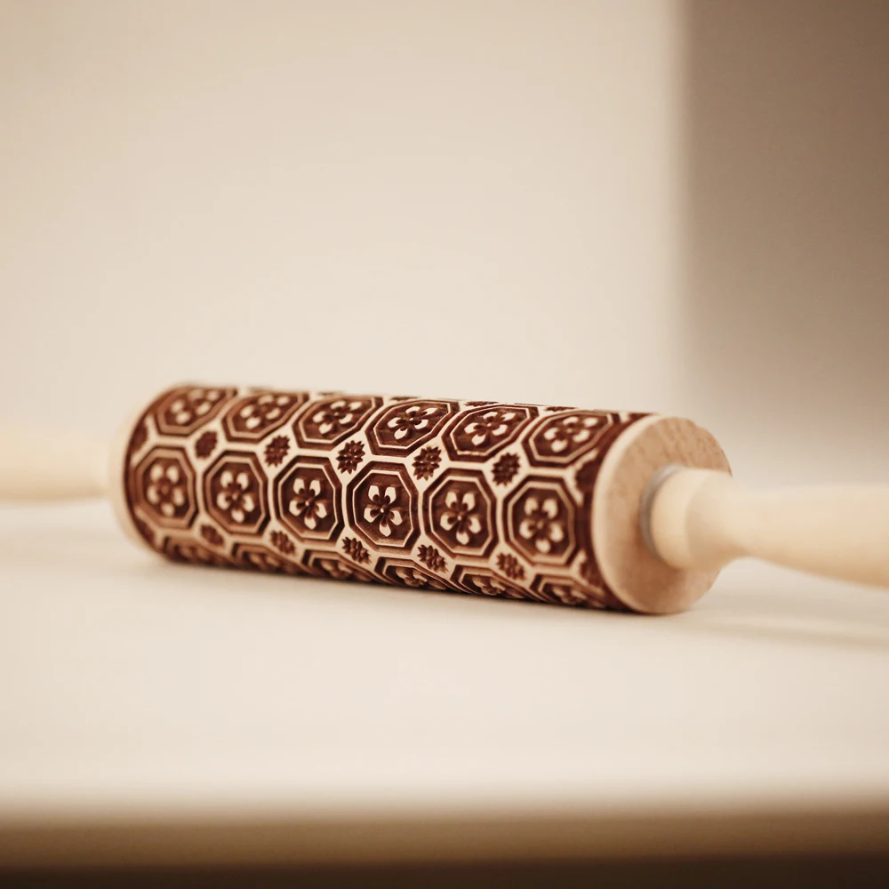 Arjmide 35X4.5CM European Retro Flower Window Grilles Deep Engraved Wooden Embossed Cookies Rolling Pin for Baking 3D Mold ZM006