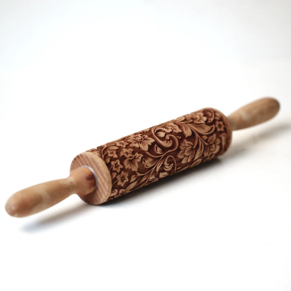 Arjmide 35X4.5CM European Retro Flower Window Grilles Deep Engraved Wooden Embossed Cookies Rolling Pin for Baking 3D Mold ZM006