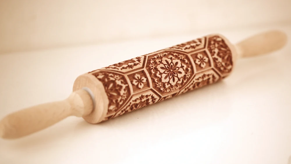 Arjmide 35X4.5CM European Retro Flower Window Grilles Deep Engraved Wooden Embossed Cookies Rolling Pin for Baking 3D Mold ZM006