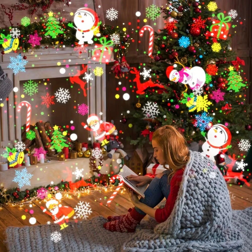 LED USB Christmas Projector Holiday Lights Xmas Projection Night Lamp Santa Claus Snowflake Spotlight for New Year Party Decor