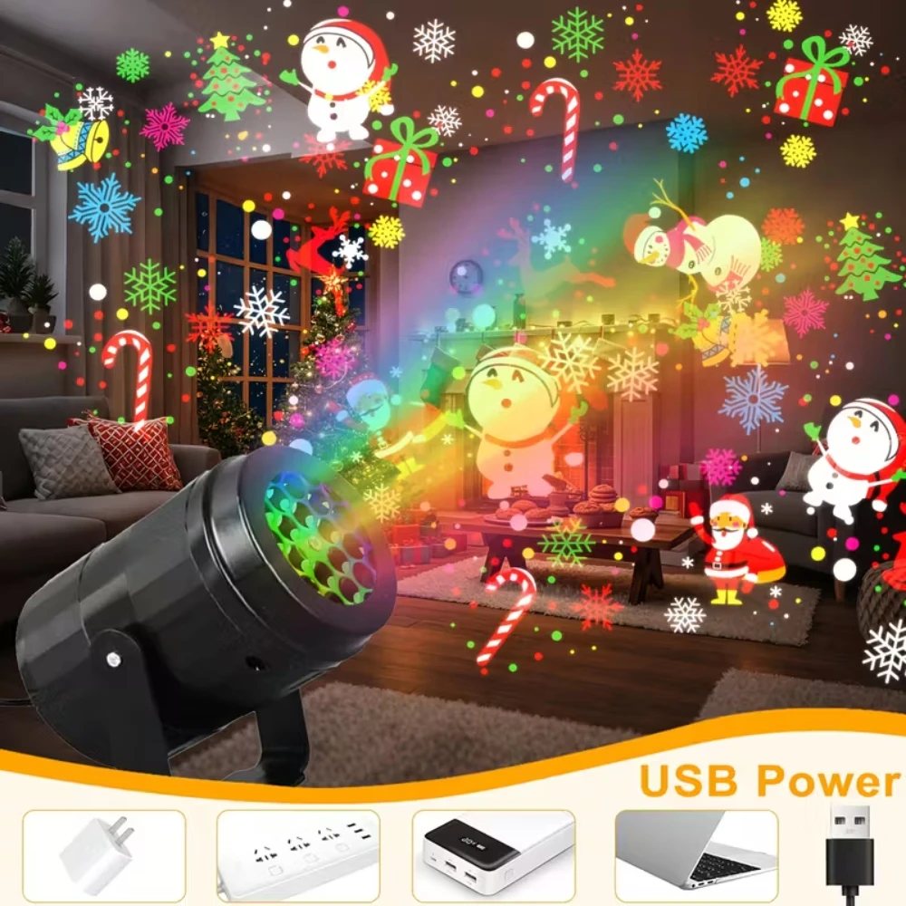 LED USB Christmas Projector Holiday Lights Xmas Projection Night Lamp Santa Claus Snowflake Spotlight for New Year Party Decor