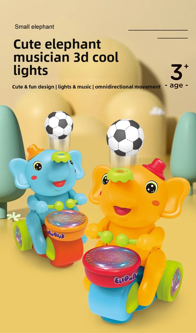 Musical Walking Elephant Drummer Toys for Kid Musical Toy with LED Light Music Sensory Activity Toys Learning Educational Toys