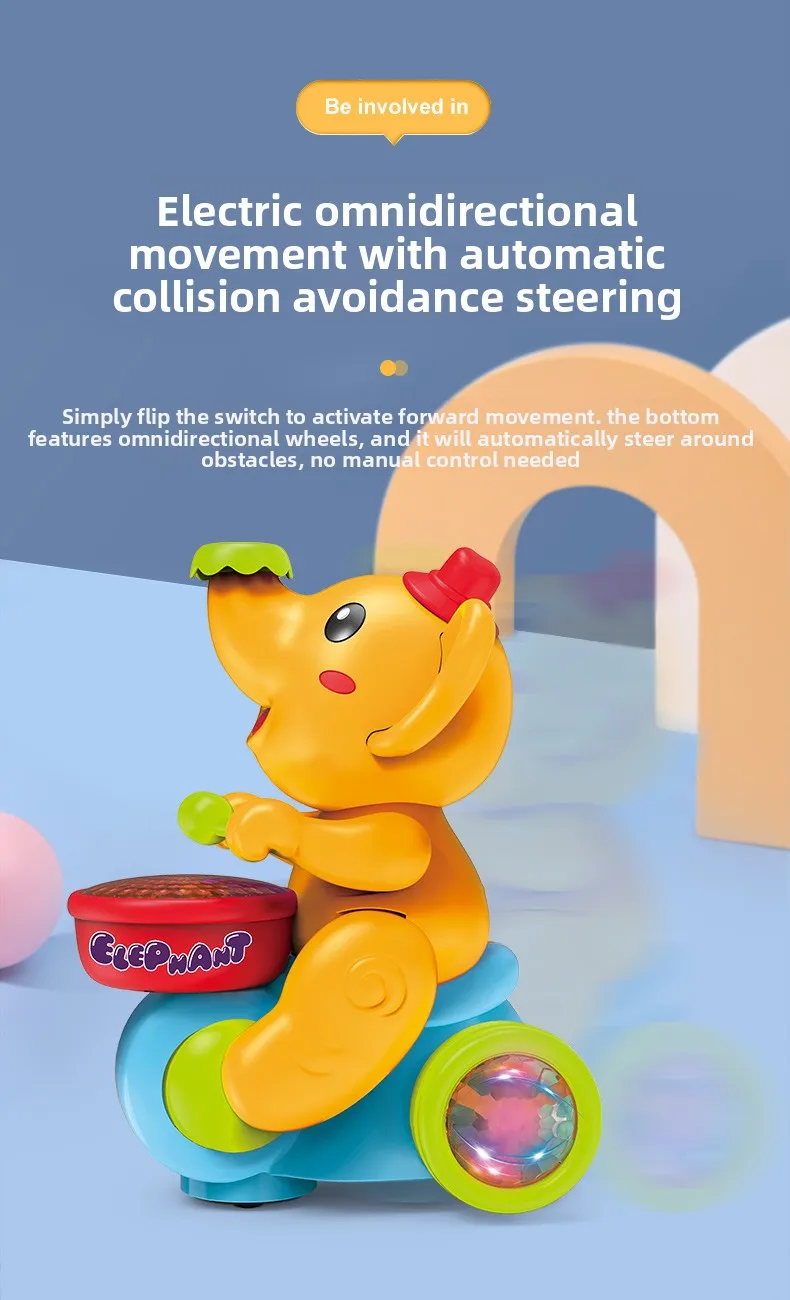 Musical Walking Elephant Drummer Toys for Kid Musical Toy with LED Light Music Sensory Activity Toys Learning Educational Toys