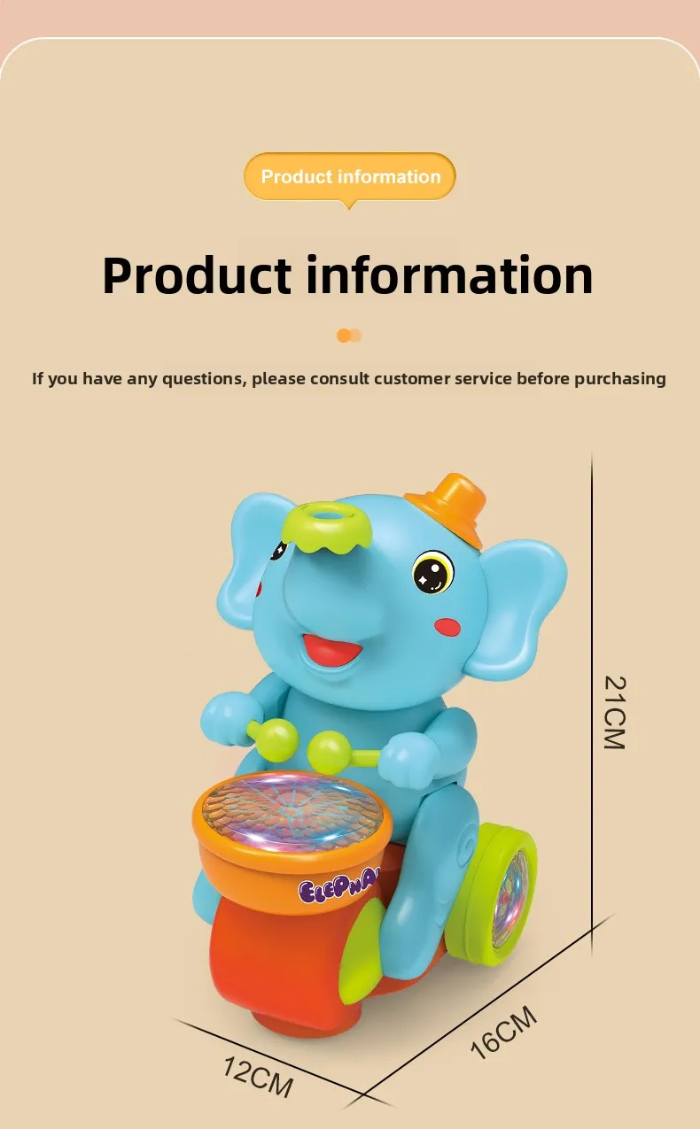 Musical Walking Elephant Drummer Toys for Kid Musical Toy with LED Light Music Sensory Activity Toys Learning Educational Toys