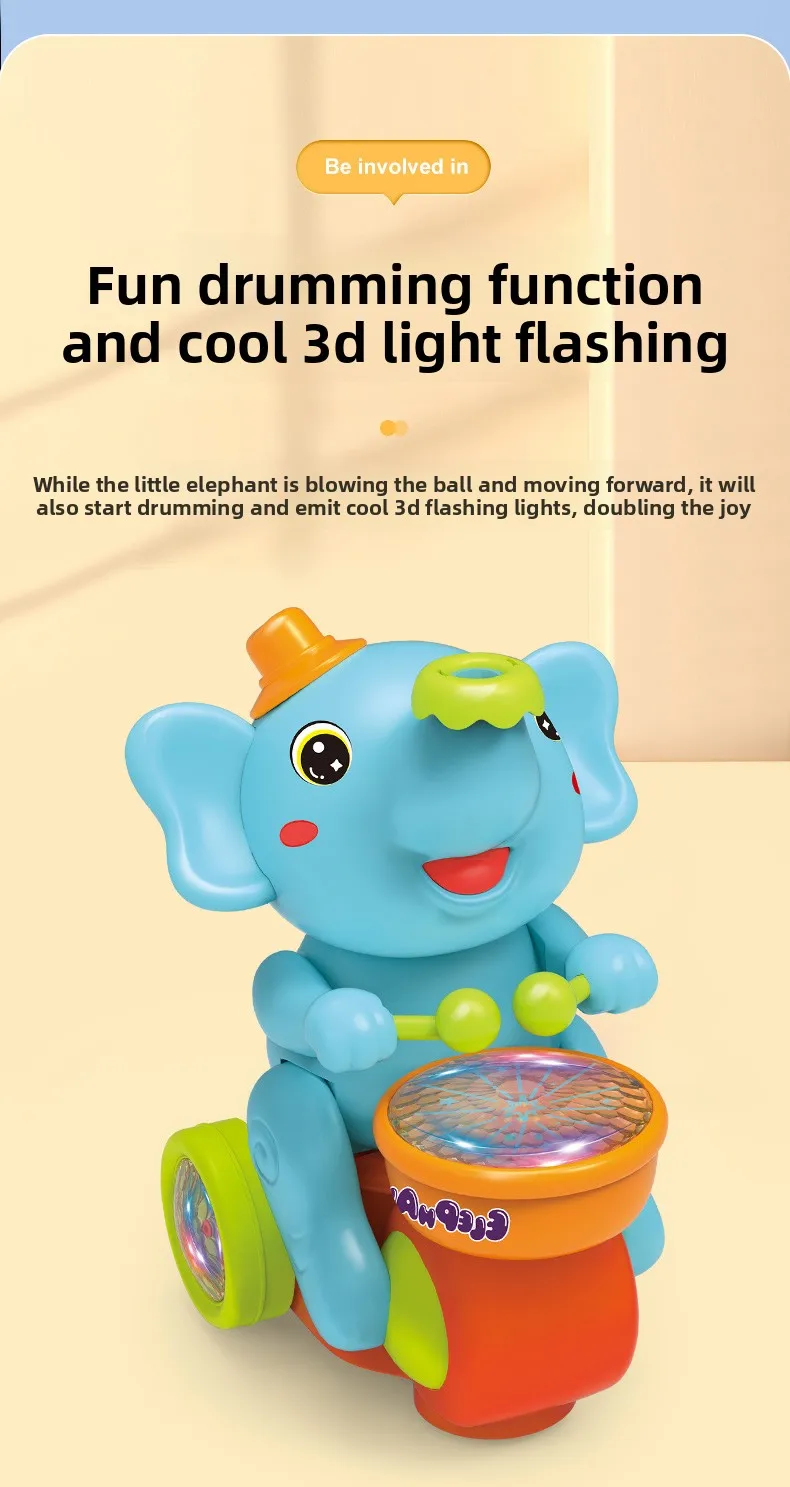 Musical Walking Elephant Drummer Toys for Kid Musical Toy with LED Light Music Sensory Activity Toys Learning Educational Toys