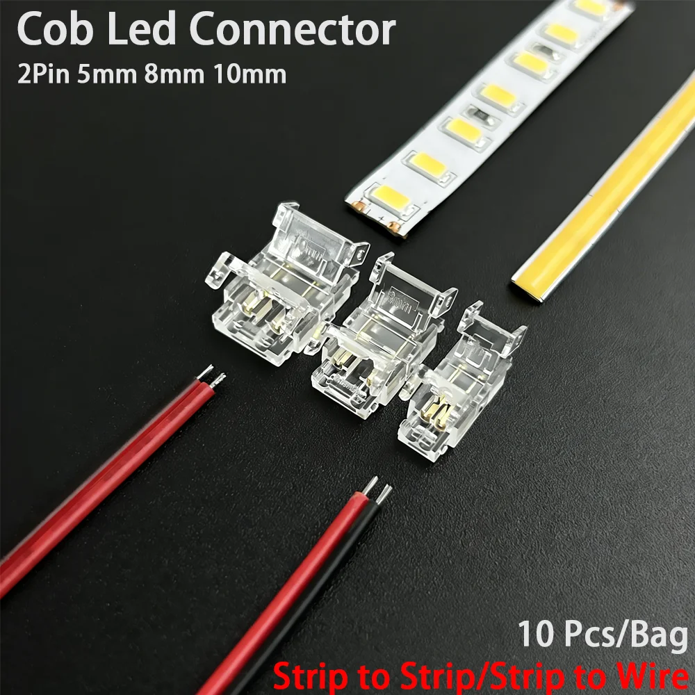 10PCS COB LED Wire Connector 2Pin 5 8 10mm Connection Solderless Mini Buckle Strip To Wire No Dark Area Connector