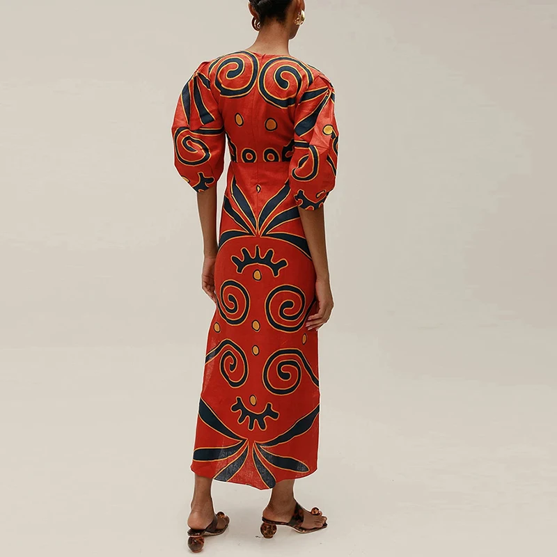 Summer Women Beach Holiday Dress Hollow Patchwork V Neck Half Sleeve Female Maxi Dress Women Casual Print Party Long Dress