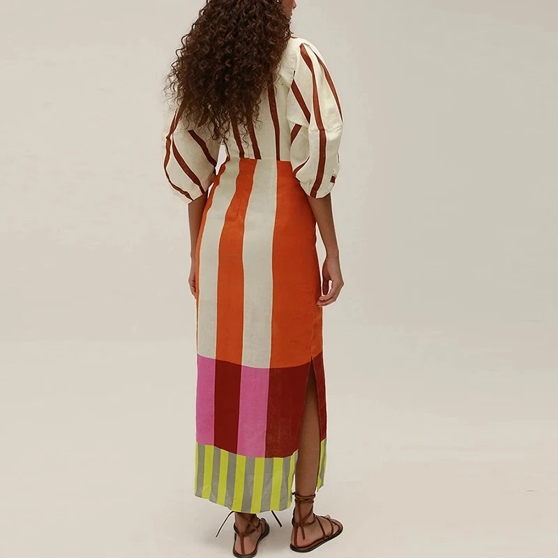 Summer Women Beach Holiday Dress Hollow Patchwork V Neck Half Sleeve Female Maxi Dress Women Casual Print Party Long Dress