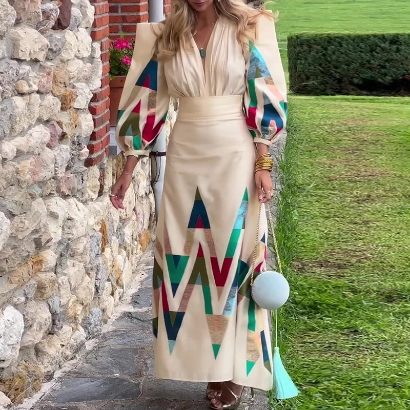 New 2026 Spring Sequined Women's Two Piece Fashion V-neck Long Sleeved Pullover Suit Casual High Waist A-line Skirt Banquet Set