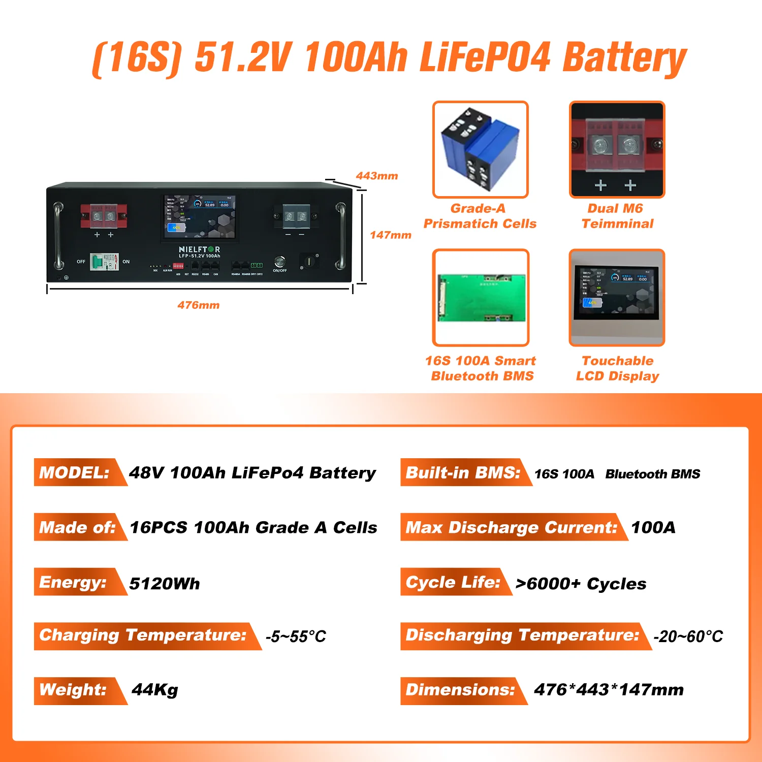 LiFePO4 48V 900Ah Lithium Battery with WiFi&Bluetooth 51.2V 100Ah 200Ah 300Ah 600Ah Solar Battery for Off-Grid RV Solar No Tax