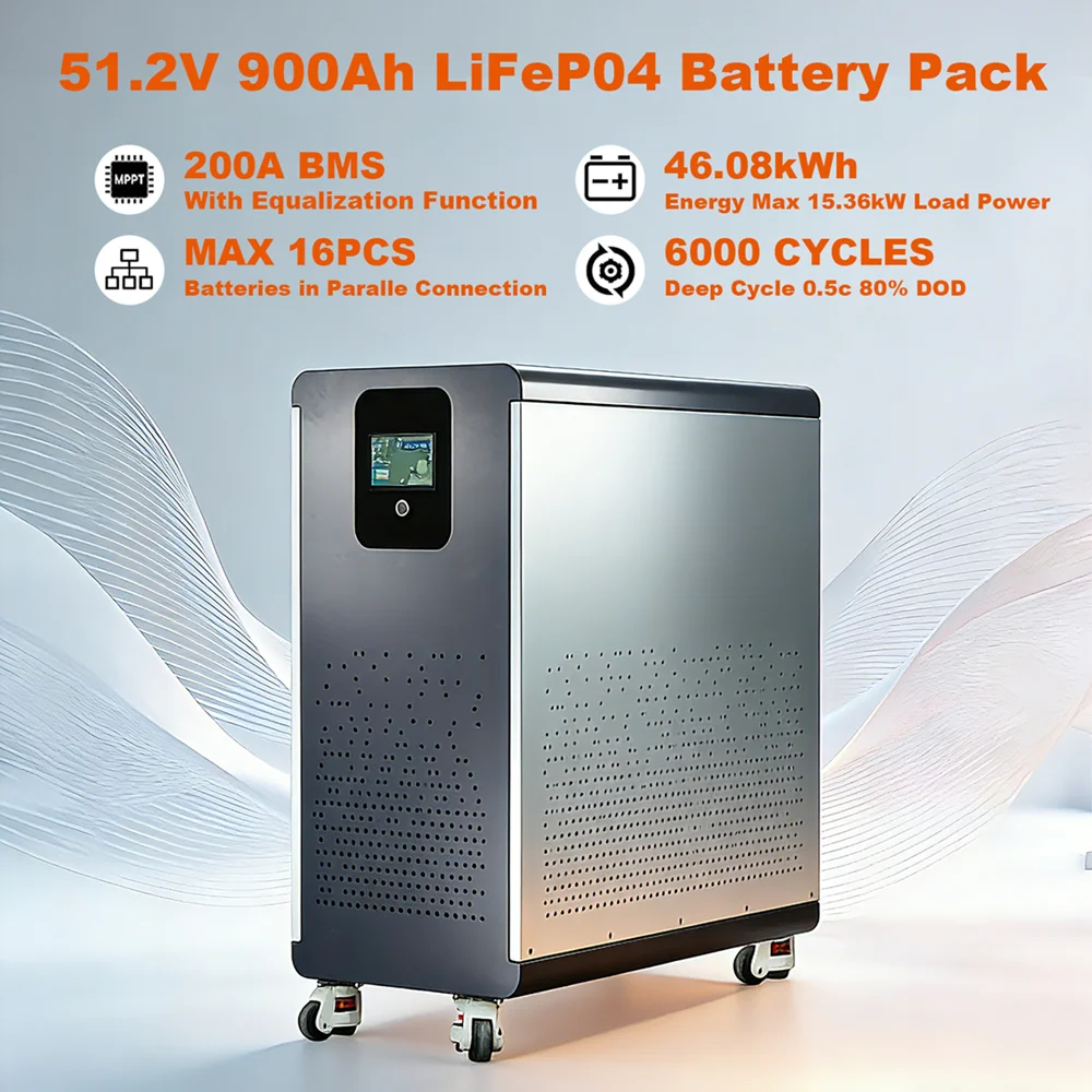 LiFePO4 48V 900Ah Lithium Battery with WiFi&Bluetooth 51.2V 100Ah 200Ah 300Ah 600Ah Solar Battery for Off-Grid RV Solar No Tax