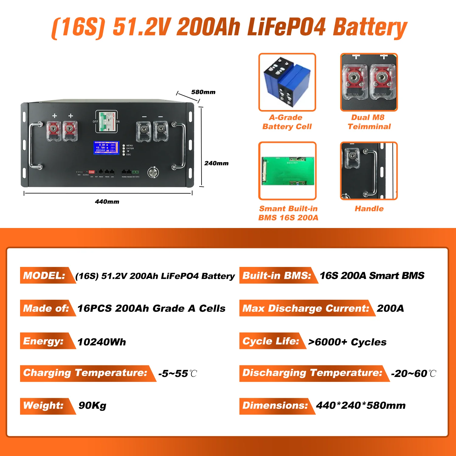 LiFePO4 48V 900Ah Lithium Battery with WiFi&Bluetooth 51.2V 100Ah 200Ah 300Ah 600Ah Solar Battery for Off-Grid RV Solar No Tax