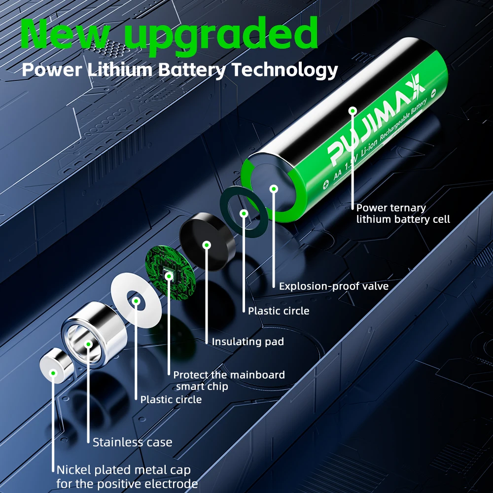 PUJIMAX AA 4255mWh Rechargeable Charging Case Charger For Batteries 1.5V Lithium Batteries Constant-Voltage Charger