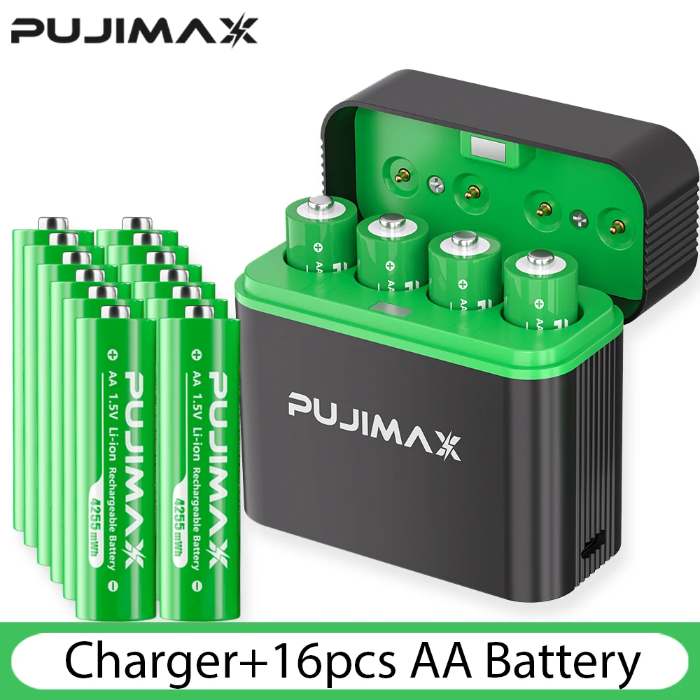 PUJIMAX AA 4255mWh Rechargeable Charging Case Charger For Batteries 1.5V Lithium Batteries Constant-Voltage Charger