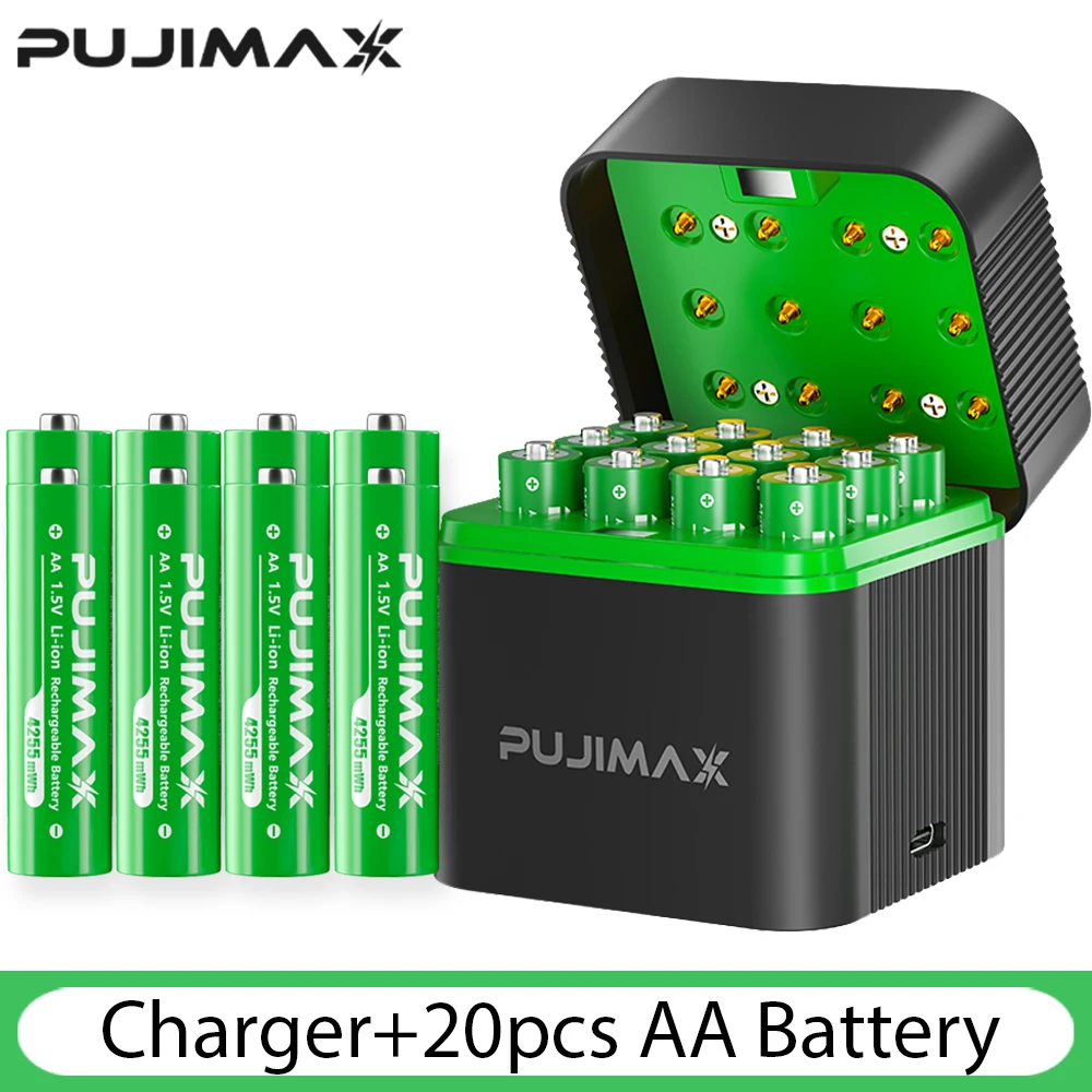 PUJIMAX AA 4255mWh Rechargeable Charging Case Charger For Batteries 1.5V Lithium Batteries Constant-Voltage Charger