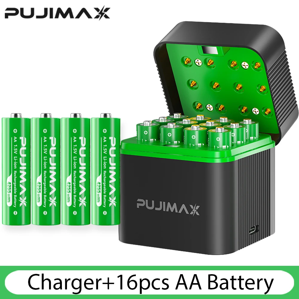 PUJIMAX AA 4255mWh Rechargeable Charging Case Charger For Batteries 1.5V Lithium Batteries Constant-Voltage Charger