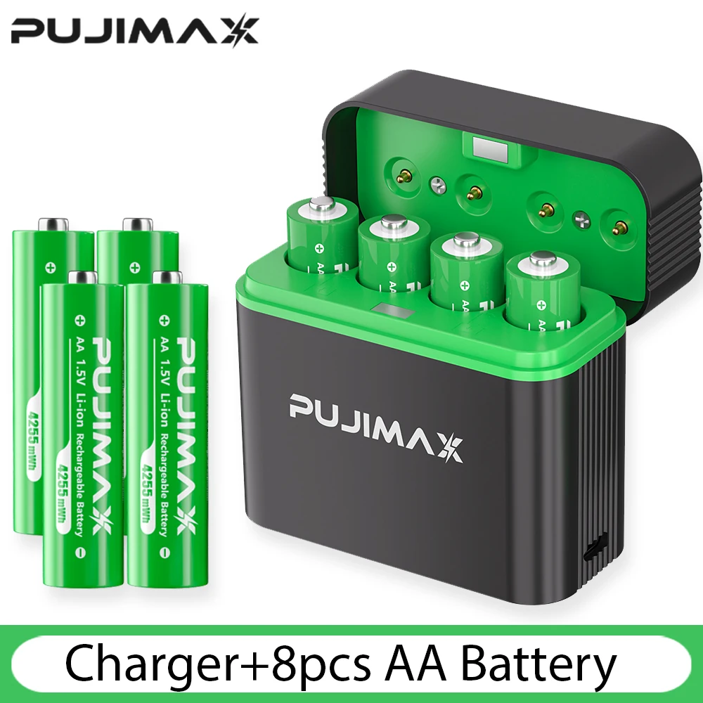 PUJIMAX AA 4255mWh Rechargeable Charging Case Charger For Batteries 1.5V Lithium Batteries Constant-Voltage Charger