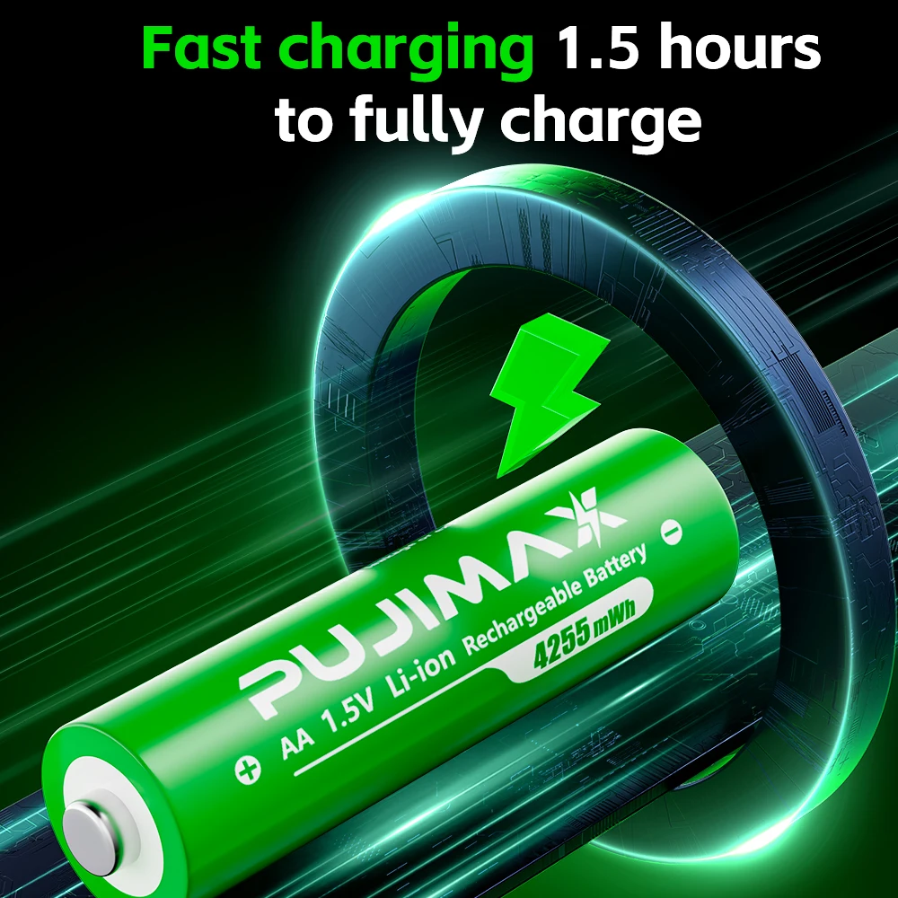 PUJIMAX AA 4255mWh Rechargeable Charging Case Charger For Batteries 1.5V Lithium Batteries Constant-Voltage Charger