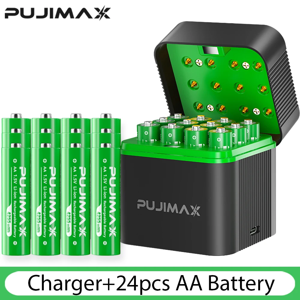 PUJIMAX AA 4255mWh Rechargeable Charging Case Charger For Batteries 1.5V Lithium Batteries Constant-Voltage Charger